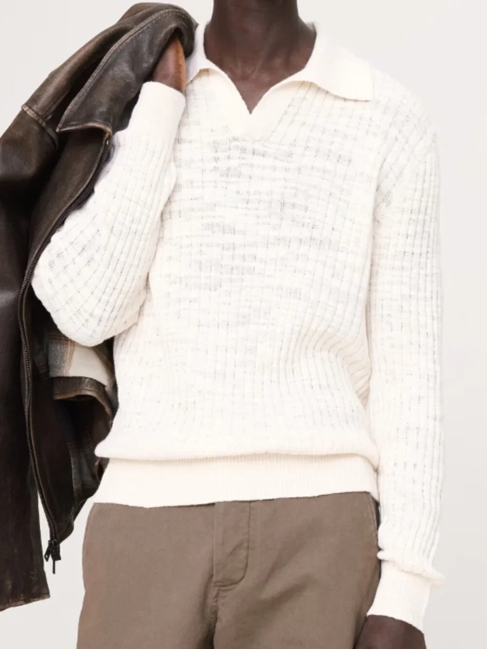 Banana Republic Linen-Cotton Slub Johnny Collar Sweater Polo
